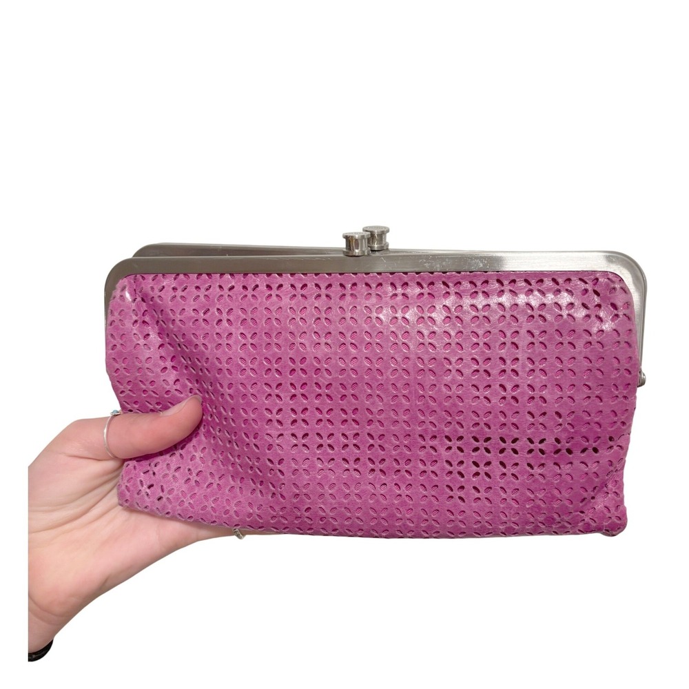 Hobo Lauren Magenta Pink Perforated Leather Double Frame Clutch Wallet